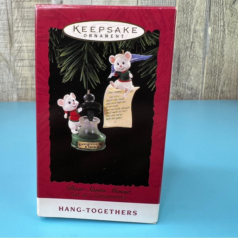 Hallmark Keepsake Ornament 1994 Dear Santa Mouse Hang Togethers Set Of 2 Vintage